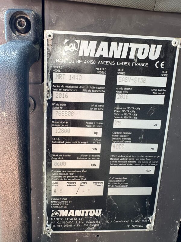 CHARIOT TÉLESCOPIQUE ROTATIF MANITOU MRT 1440 EASY